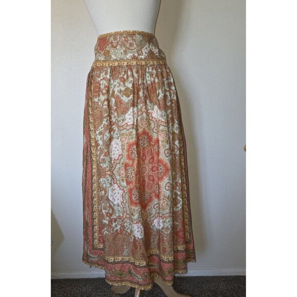 House of Harlow 1960 Maxi Skirt XS Linen Blend Boho Paisley Medallion Orange - Picture 6 of 16